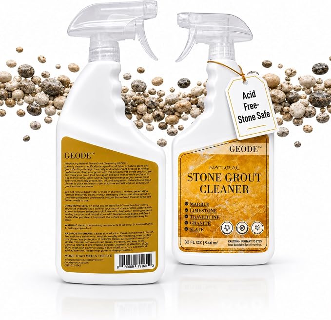 GEODE Natural Stone Grout Cleaner for tile floors - non-damaging, deep cleaner safe for Marble, Limestone, Travertine, Ceramic - Industrial Strength Tile, Stain Remover, Powerful Formula (32 oz.)