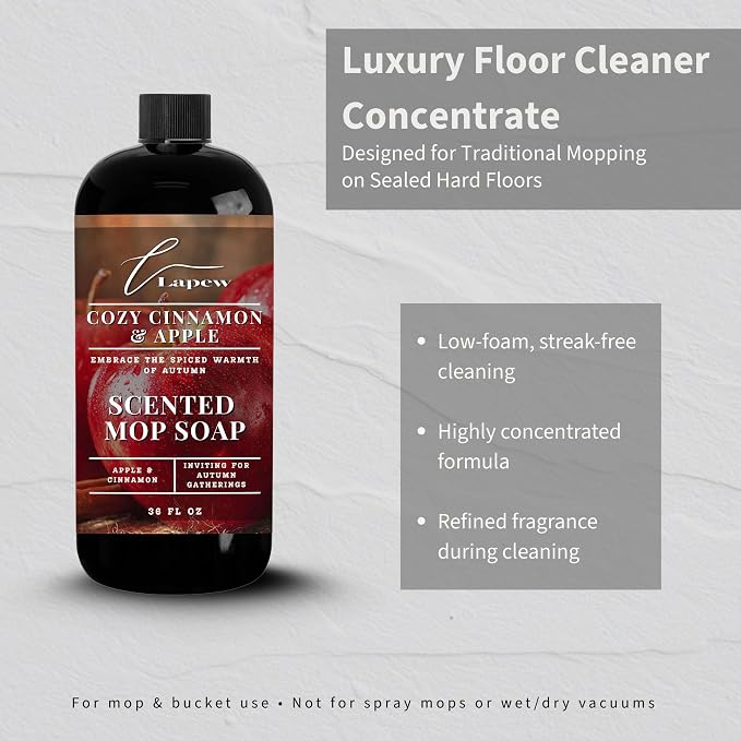 Lapew Cozy Apple & Cinnamon Scented Mop Soap - Luxury Floor Cleaner Concentrate for Mopping Tile, Laminate, Vinyl & Hardwood | Streak-Free, Low-Foam | 36 oz