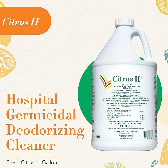 Citrus II Hospital Germicidal Deodorizing Cleaner - Fresh Citrus Scent - 1 Gallon - Refill - Disinfecting Cleaner - Pack of 4