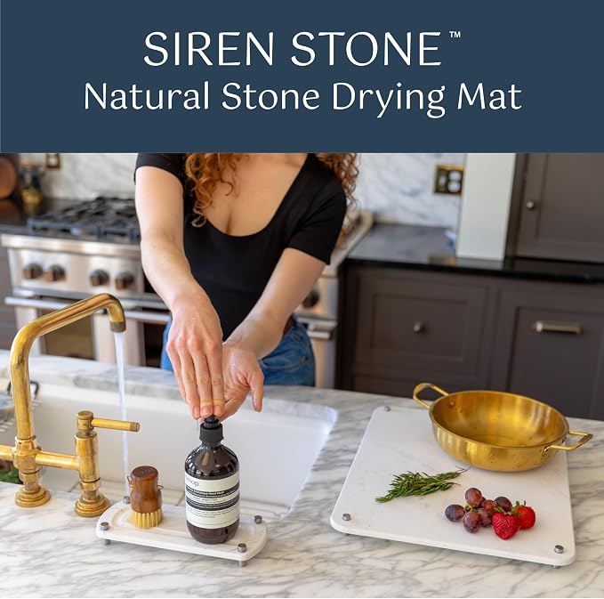 LARGE White Stone Dish Drying Mat for Kitchen Counter - Premium Diatomaceous Earth Mat | Quick Drying, Super Absorbent | (19" x 15") Non-Toxic, BPA-Free, Eco-Friendly | Female Founded USA Brand