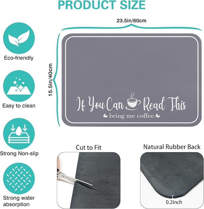 Coffee Bar Mat for Countertops 23inx15in,Absorbent Hide Stain Anti-Slip Cafe Bar Accessories Fit Under Coffee Machine Mat,dish drying mats for kitchen