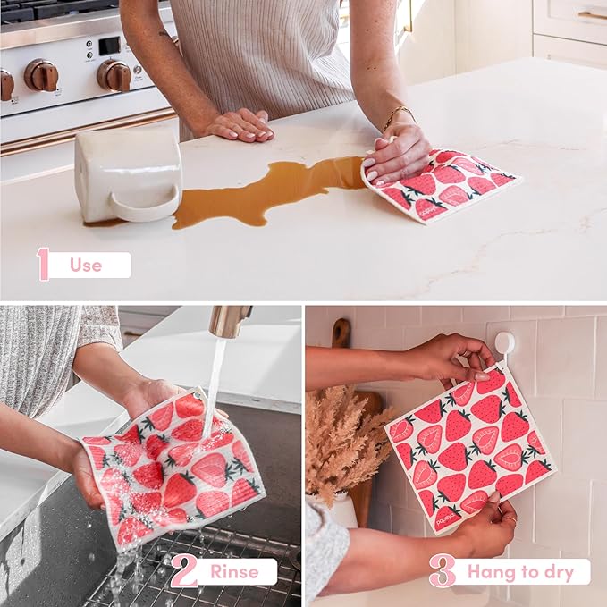 Papaya Swedish Dishcloths for Kitchen, 2 Reusable Paper Towels, 1 Hook | Eco Friendly, Washable, Quick Drying, No Odor, Replaces 17 Rolls of Paper Towel, Sustainable