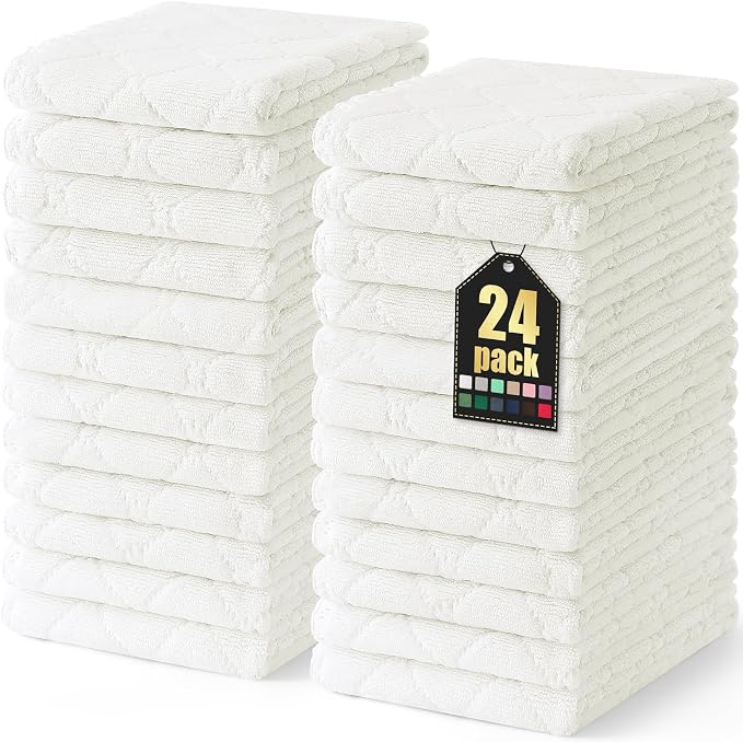 Homaxy 24 Pack Dish Towels for Kitchen (10 x 20 Inches, White), Super Soft and Absorbent Coral Velvet Dish Cloths for Washing Dishes, Nonstick Oil Fast Drying Microfiber Cleaning Cloth