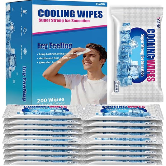 Cooling Face Body Wipes - 20 Packs of 10 (200 Wipes) - Disposable Individually Wrapped No-Rinse Cooling Towels, Extra-Thick Oversized Body Cleansing Wipes for Sports, Travel, Camping in Hot Weather