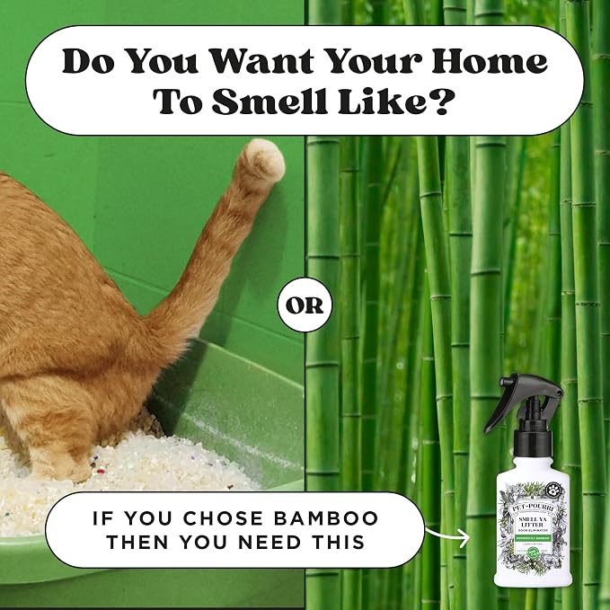 Pet-Pourri Smell Ya Litter Cat Litter Deodorizer Spray, Purrfectly Bamboo 3.4 Fl Oz, Up to 170 Uses,Pet Odor Remover Essential Oils Air,Carpet,Urine,Vet Recommended, Bergamot Bamboo Scent,(Pack of 2)