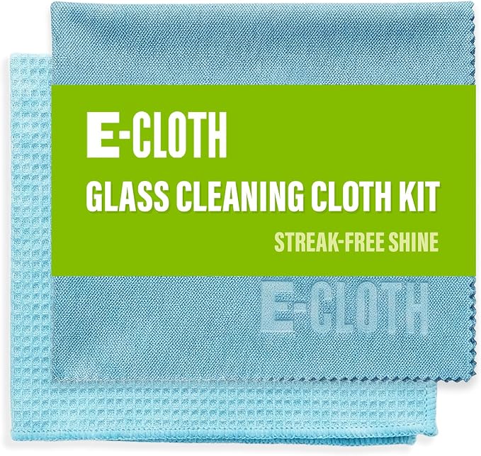 E-Cloth Microfiber Window Cleaning Cloth Kit - Glass Cleaning Cloth for Windows, Mirrors, Cars, Lenses, Eyeglasses, & More, Streak Free Clean, Machine Washable Reusable Towel - Alaskan Blue
