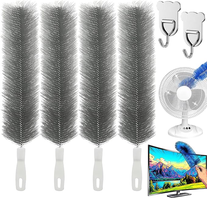 Bendable Microfiber Head, Reusable Dust Remover, 2026 Upgrade Fan Cleaner Brush, Bendable Microfiber Duster Washable Fans Cleaning Brush for Blind, Cobweb, Air Vents Cars Curtains (Gray*4)