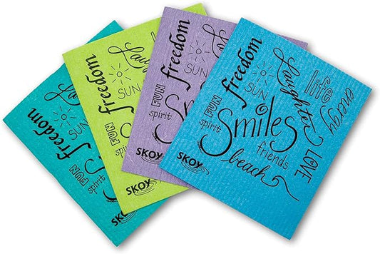 Skoy Cloth, 4-Pack Versatile Swedish Dishcloths for Kitchen and Household Use, Reusable Cleaning Cloths, Planet-Friendly, Dishwasher and Dryer-Safe, Assorted Colors