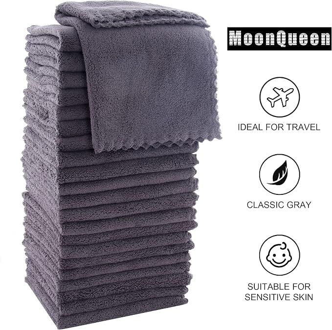 MOONQUEEN Ultra Soft Premium Washcloths Set - 12 x 12 inches - 72 Pack - Quick Drying - Highly Absorbent Coral Velvet Bathroom Wash Clothes (Grey)