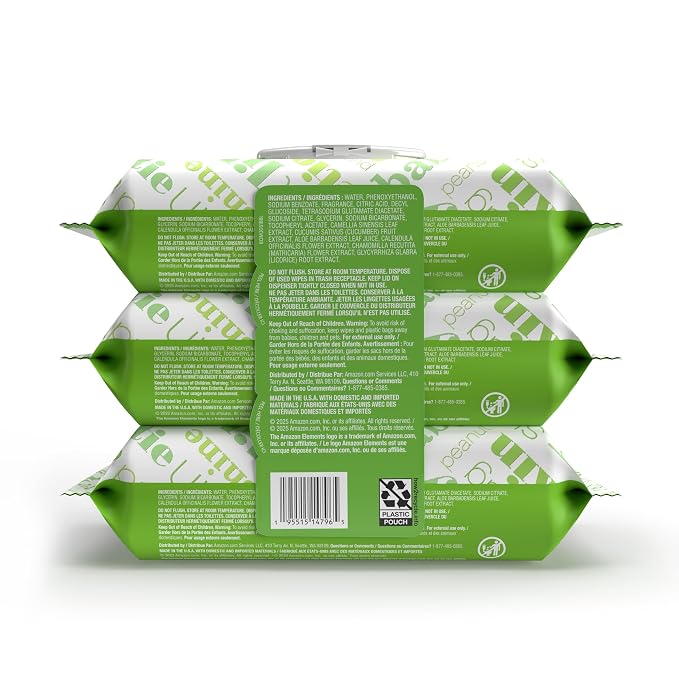 Amazon Elements Baby Wipes, Fresh Scent, Flip-Top Packs, Alcohol-Free, With Cucumber and Aloe, 270 Count, 3 Packs of 90