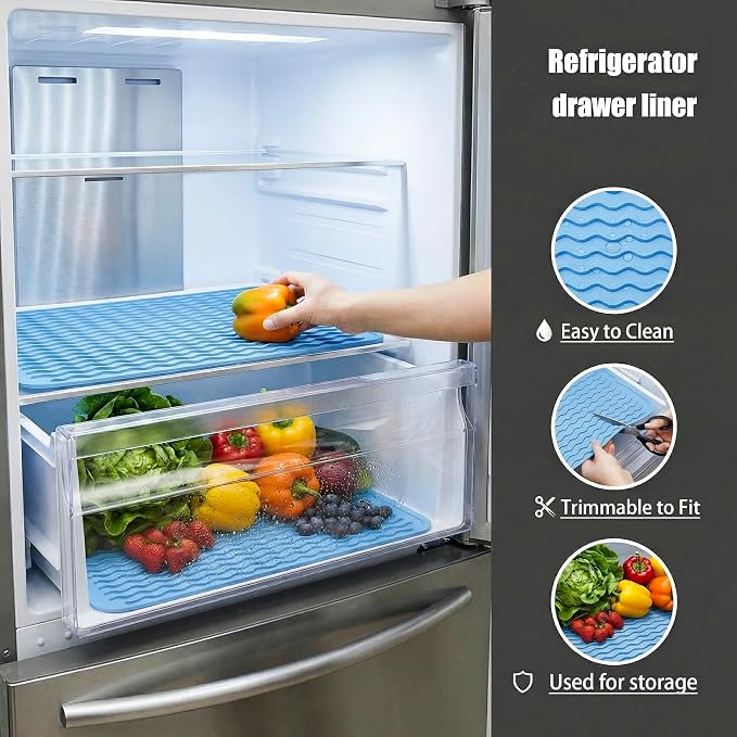 MicoYang Silicone Dish Drying Mat — Quick-Dry Ridges Counter & Sink Pad, Heat-Resistant Trivet to 450°F, Non-Slip & Dishwasher Safe, Roll-Up Storage, 18 Colors & 9 Sizes (Light Blue, 16"×12")