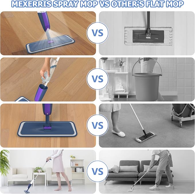 Spray Mops for Hardwood Floors Cleaning: MEXERRIS Wet Mop with 2 Refillable Bottles - Floor Mop with 4 Washable Pads for Swiffer PowerMop - Home Commercial Dry Dust Mops for Laminate Tile Vinyl Wood