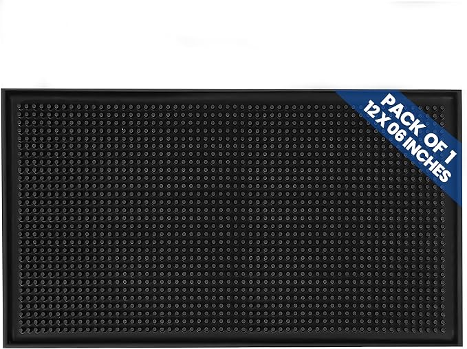 Standard Rubber Bar Mat for Countertop 12"x6", Non-Slip & Spill Protection, Ideal for Bartending, Coffe Station, Cocktail Mixing & Dish Drying, Kitchen & Restaurants (Black, Pack of 1)