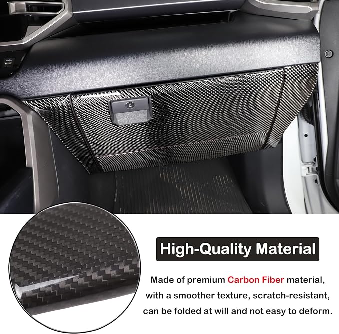 Aunginsy Car Passenger Glove Box Panel Trim Sticker Compatible with Toyota Tundra/Sequoia 2022 2023 2024 Pickup Truck Real Carbon Fiber Decorative Sticker Protection Cover Interior Accessories