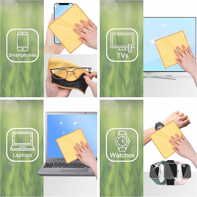 Eco-Fused Microfiber Cleaning Cloths Double-Sided - 5 Pack - 6.6 x 6.2 inch - Microfiber and Suede Cloth for Smartphones, LCD TV, Tablets, Laptop Screens, Camera Lenses (Yellow)