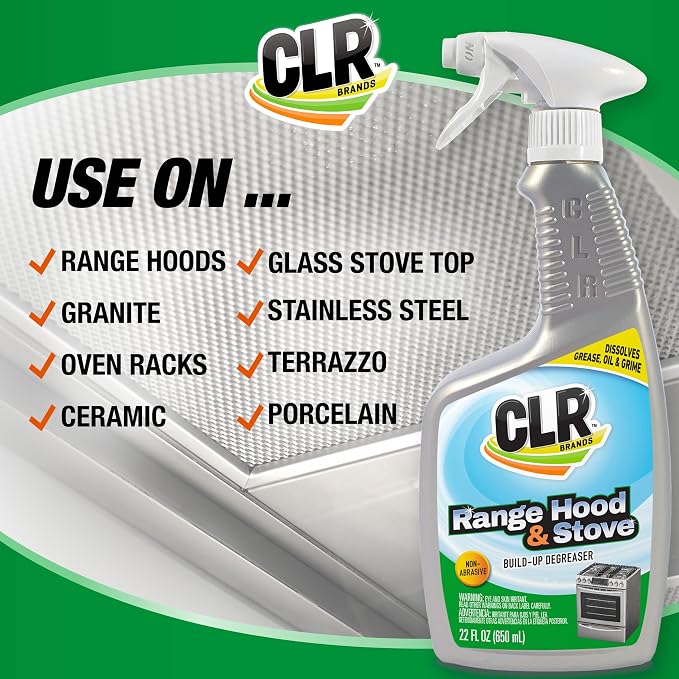 CLR Brands Range Hood & Stove Build Up Degreaser, 22 fl. oz., Fast Acting, Non Abrasive Cleaner, Works on Glass Stove Tops, Oven Racks, BBQ Grills and More