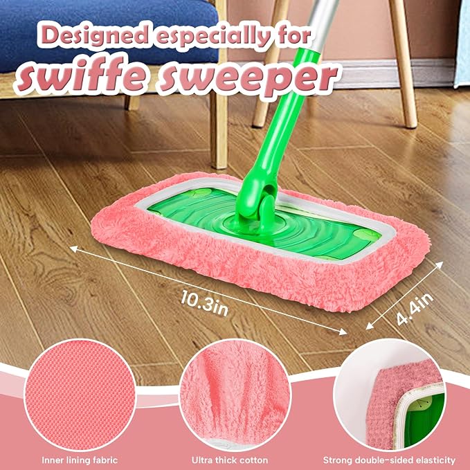 AmaVins 5 Pack Reusable Microfiber Mop Pads Compatible with Swiffer Sweeper, Wet and Dry Flat Cover, Washable Pads for Surface/Hardwood Floor Cleaning (Mop is Not Included)