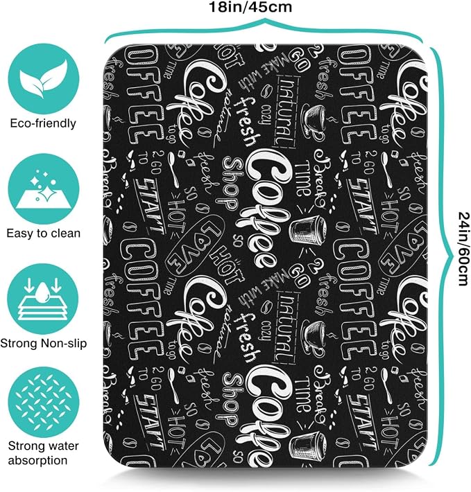 Coffee Bar Mat Accessories for Countertop Super Absorbent Anti-Slip Silicone Dish Drying Mats Kitchen Counter Draining Pad Decor Gift Fit Maker Pot Espresso Machine 24inx18in, (DS)