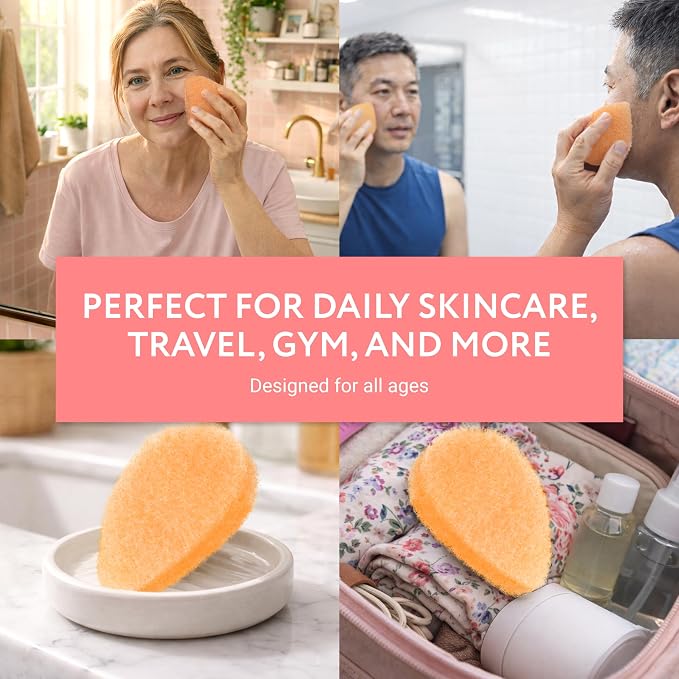 IMPRESA Facial Sponge - Daily Deep Cleansing Face Scrubber - Gentle Exfoliating Pads for Dead Skin Removal - Reusable Face Scrub Pads for Normal to Oily Skin (Natural, Regular)