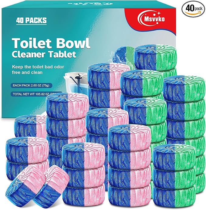 Msvvko Toilet Bowl Cleaner Tablets 40 Packs, Two Colors Toilet Bowl Cleaners with Sustained-Release Technology, Keep Bathroom Toilet Stain Free and Prevent Limescale Buildup, 106oz