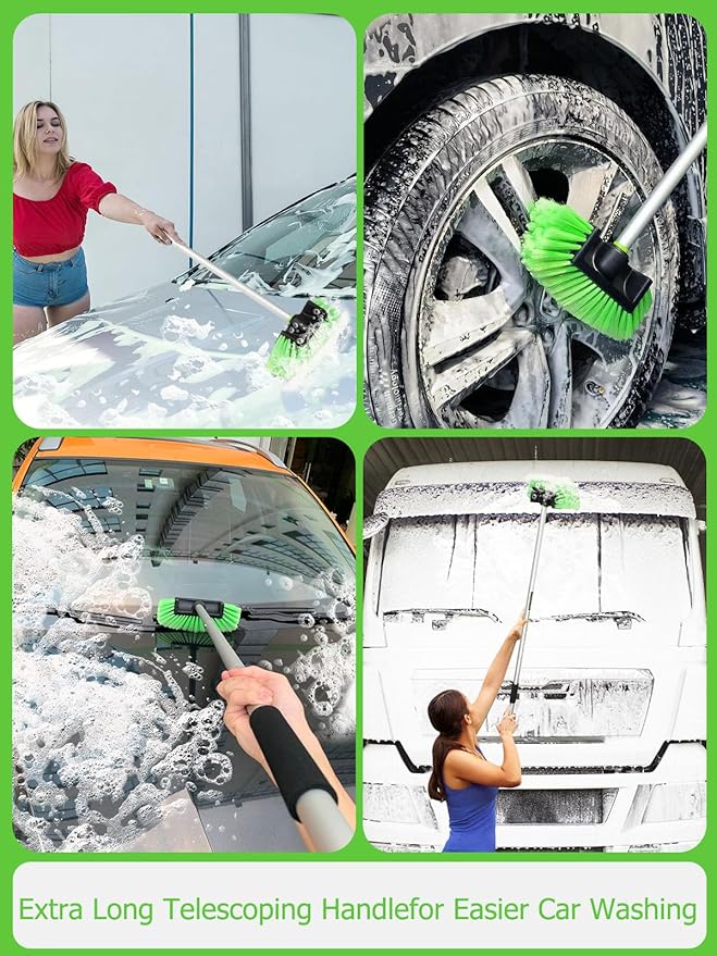 Jisejima Five-Sided Car Wash Brush with Long Handle，Soft Bristle Scrub Cleaning Mop with Extendable Handle for Car, SUV, Truck, Caravan, Boat, House Siding, Sweep Snow 60”/151cm