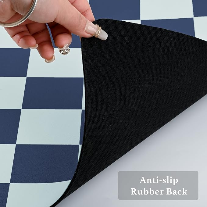 Ohocut Navy Blue Checkered Dish Drying Mat for Kitchen Counter, Coffee Bar Station Accessories, Retro Cute Aesthetic Modern Absorbent Drainer Mat Kitchen Drying Mat Easy Clean (Ocean, 24" x 16")