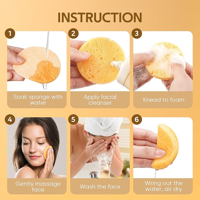 GAINWELL 50-Count Compressed, GAINWELL Cellulose, 100% Natural Cosmetic Spa Sponge for Facial Cleansing, Exfoliating Mask, Makeup Removal