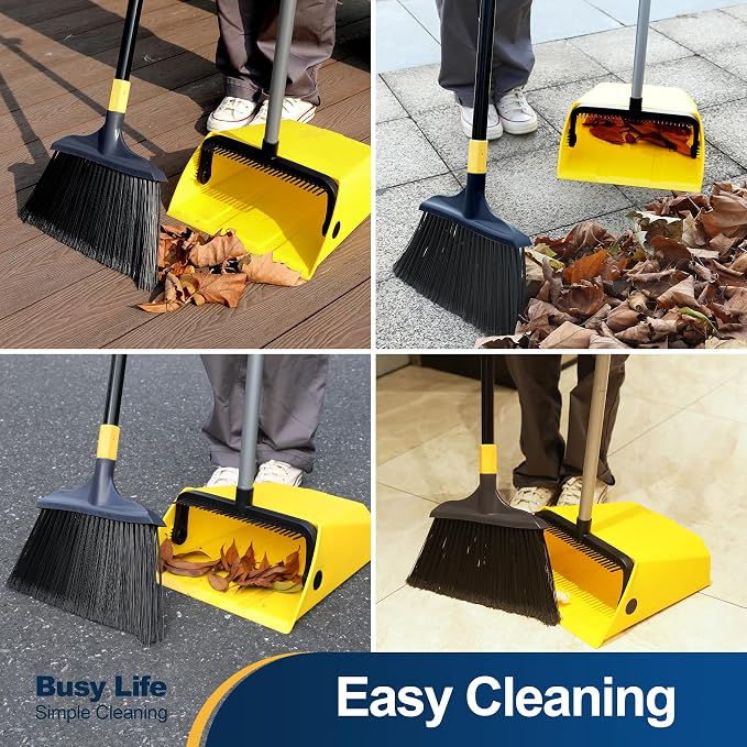 Yocada Commercial Broom and Dustpan Set with Comb Commercial Outdoor Indoor | for Courtyard Garage Lobby Mall Market Floor Home Kitchen Room Office Pet Hair Rubbish