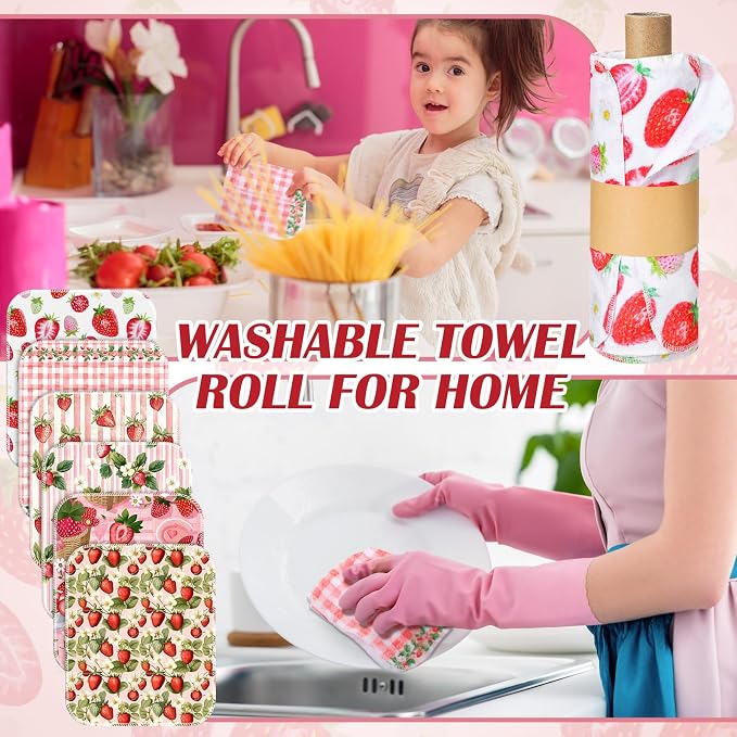 36 Pack Reusable Cleaning Cloths Washable Cotton Kitchen Dish Towels for Home Party Supplies Bulk, 9.84x11.81in (Strawberry)