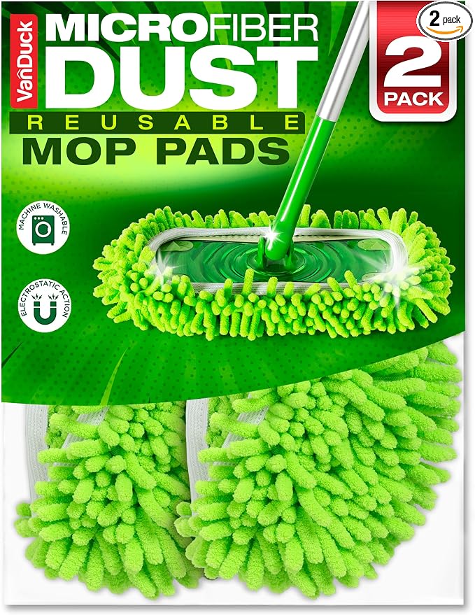 VanDuck Reusable Microfiber Dust Mop Refill for Swiffer Sweeper (2-Pack) | Mop not included, reusable microfiber floor duster, pet hair & dust replacement pads