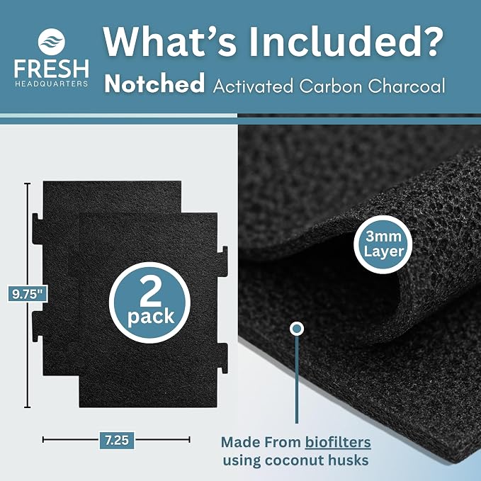 Notched Activated Carbon Microwave Hood Filters - Replacement Filter Compatible for Whirlpool OTR & KitchenAid Models (W1128298) - Microwave Charcoal Filter - 9.75" x 7.25", 2-Pack - Made in USA