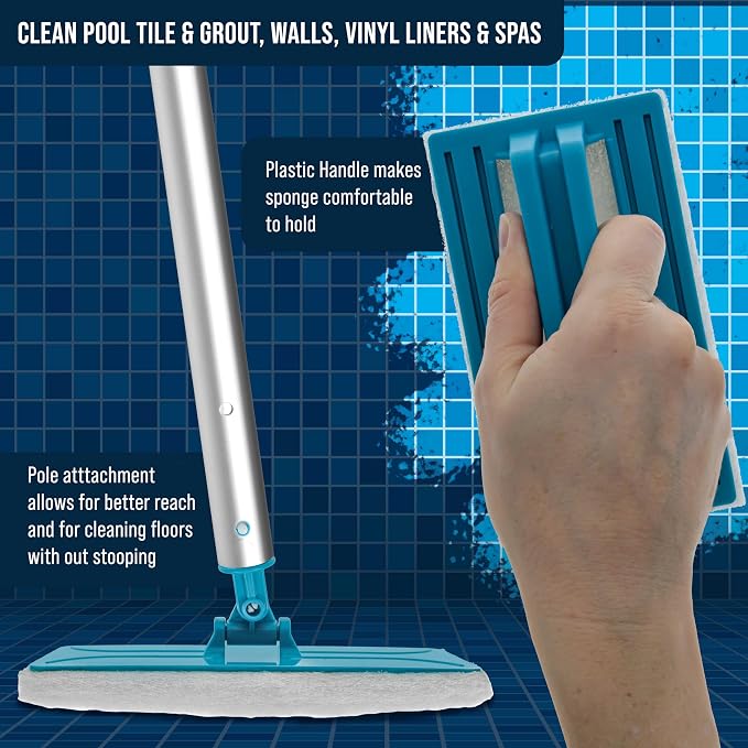 U.S. Pool Supply Hand-Held and Pool Pole Attachment Scrub Brushes - Surface Scrubbing Scouring Sponge Pads - Clean Pool Tile Grout Walls, Vinyl Liners, Spas, Remove Stains, Kitchen Bathroom Tub Shower