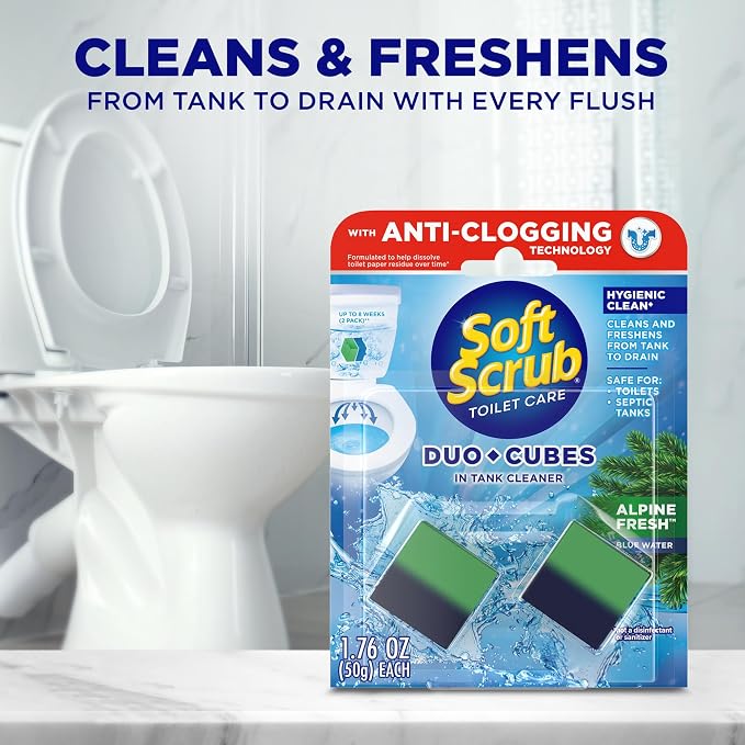 Soft Scrub In-Tank Toilet Cleaner Duo-Cubes, Alpine Fresh, 2 Ct (Pack of 7), Cleans & Freshens, Helps Fight Toilet Ring, Hard Water & Limescale Stains
