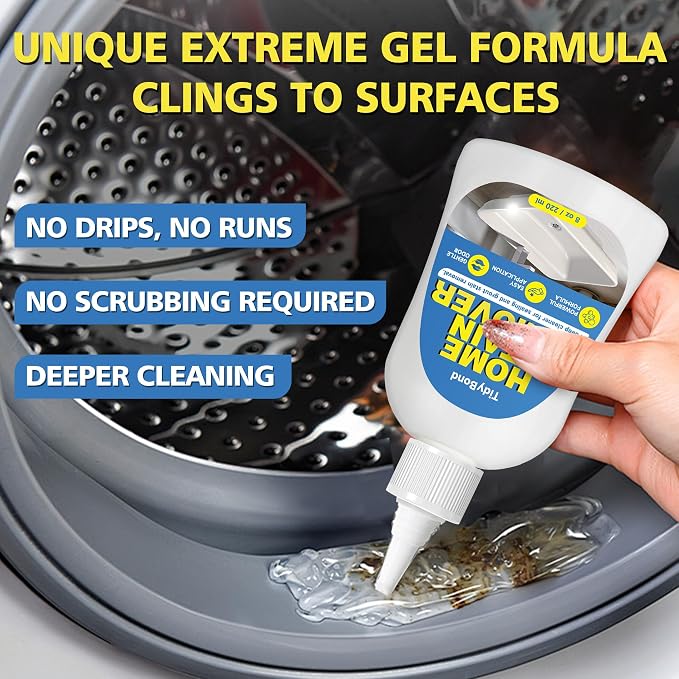 Home Stain Remover Gel, Heavy Duty Stain Cleaner, Deep Clean for Front Loader Washing Machine Seal, Refrigerator Strips, Rubber Gasket, Bathroom Grout, Tile, Shower, Caulk - 8 fl oz