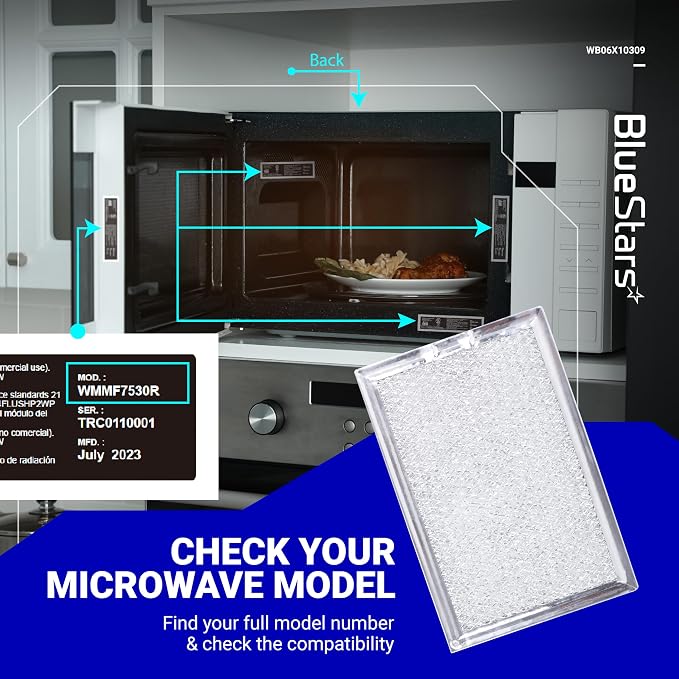 BlueStars WB06X10309 WB06X10359 Microwave Grease Filter Replacement 7.64 x 5.12 - Compatible with G.E LG Kenmore Over-the-range Vent Hood Microwaves - 3 Packs