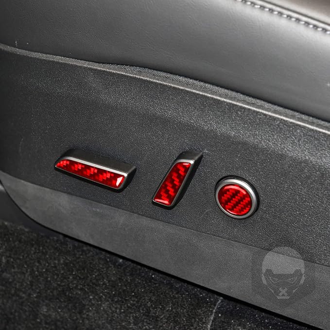 Red Real Carbon Fiber Trim for Tesla Accessories | for Model 3 2017-2022 / Model Y 2020-2024 Seat Adjustment Buttons Panel Sticker Interior Thick Overlay Decal