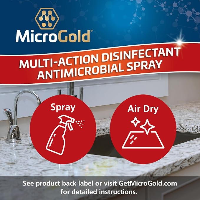 MicroGold Multi-Action Disinfectant Antimicrobial Spray Tested and Proven Effective to Kill the COVID-19 Virus, Kills 99.9% of Viruses and Bacteria, 24 Fluid Ounces, 1 Pack, Packaging May Vary