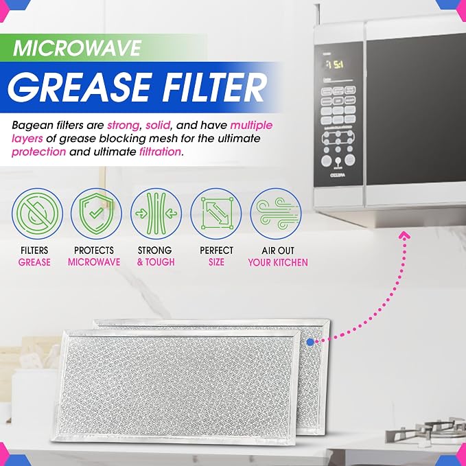 Microwave Filter Replacement 5.78" x 12.91" Fits W10208631A Whirlpool Microwave Grease Filter - Aluminum Mesh Screen Filters - Freshens and Filters Kitchen Air in Over the Stove Oven Vent Fan (2-Pack)