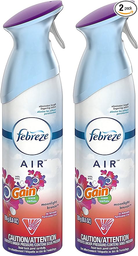 Febreze Air Refresher - with Gain Moonlight Breeze Scent - with New OdorClear Technology - Net Wt. 8.8 OZ (250 g) Per Bottle - Pack of 2 Bottles
