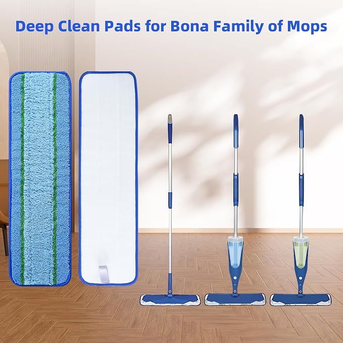 3 Pack Deep Clean Pads for Bona Family of Mops | Washable & Reusable Microfiber Cleaning Pad for Hardwood and Multi-Surface