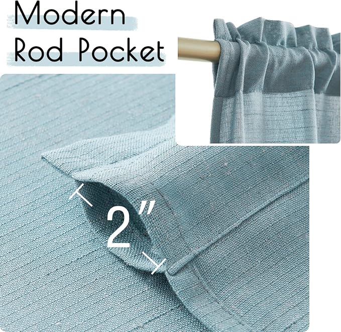 jinchan Kitchen Curtains and Valances Set 3 Pieces Linen Tiers and Valance 24 Inch Cafe Curtains with Valance Rod Pocket Farmhouse Small Drapes Set Rustic Country for Laundry Room Bathroom Blue | Light filtering, rod pocket, cafe curtains, farmhouse, m...