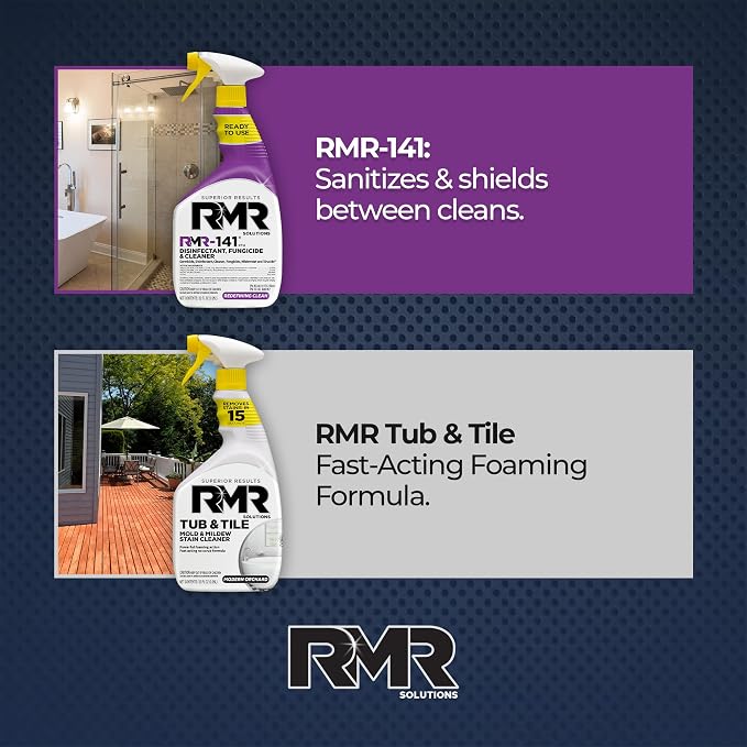 RMR Bathroom Brilliance Bundle – Tub & Tile Stain Spray + RMR-141 EPA Registered Mold & Mildew Remover, 2-Step Bathroom Cleaning & Disinfecting System for Showers, Sinks, Tile, Grout, 2–32 Oz Bottles