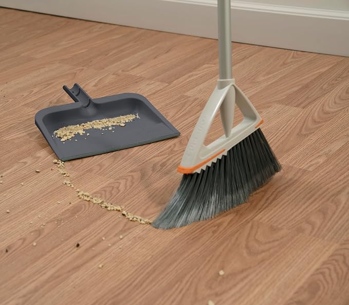 Superio Clip-On Dustpan with Rubber Lip - 10-inch Wide Durable Plastic Dust Pan with Comfort Grip Handle, Lightweight Multi Surface, Heavy Duty, Easy Sweep Broom Gray