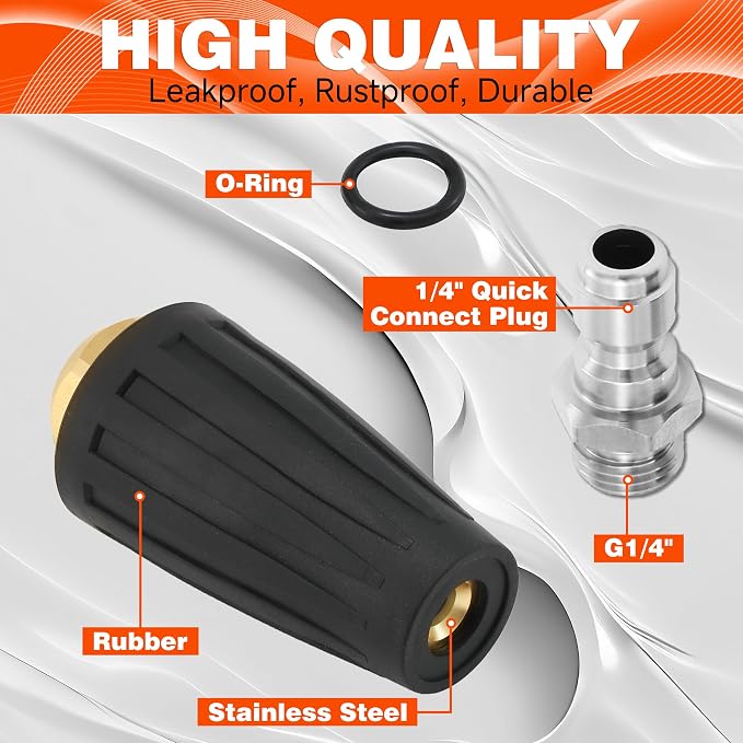 Tool Daily Turbo Nozzle Pressure Washer, 360° Rotating Nozzle | Pressure Washer Turbo Tip for Car Washing, Concrete, Brick Cleaning, 1/4 Inch Quick Connect, 3600 PSI, 2.5 GPM