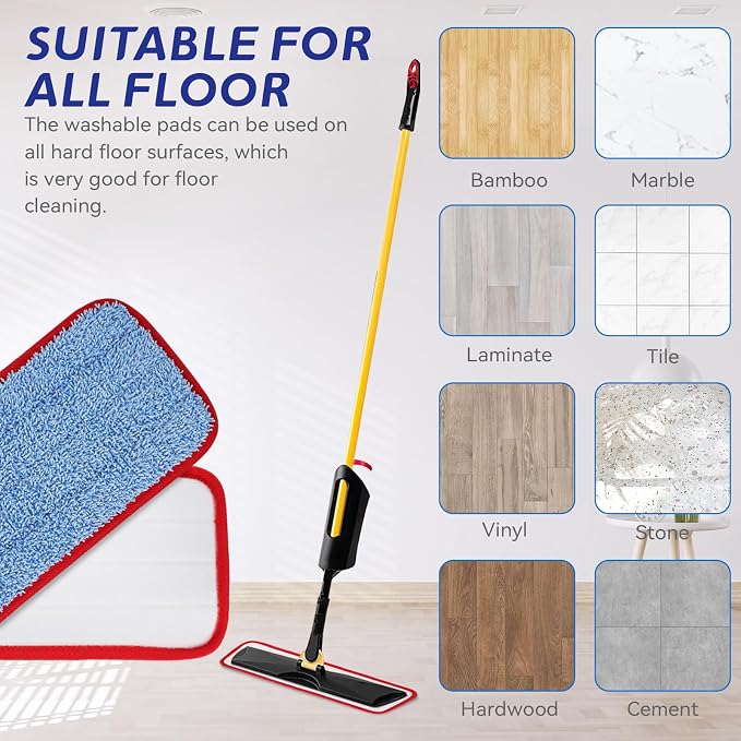 Replacement Microfiber Pad for Rubbermaid Commercial 18.5 Inch Mop Head - 6 Pack Wet & Dry Commercial Cleaning Refills Reusable Mops Refills Fit for Any Microfiber Flat Mop System 18.5"