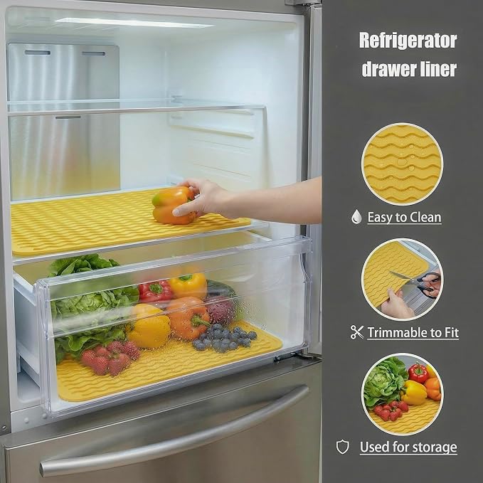 MicoYang Silicone Dish Drying Mat — Quick-Dry Ridges Counter & Sink Pad, Heat-Resistant Trivet to 450°F, Non-Slip & Dishwasher Safe, Roll-Up Storage, 18 Colors & 9 Sizes (Yellow, 16"×12")