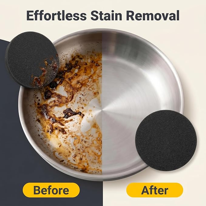 Stainless Steel Sponge 3-Pack, Scratch-Free Metal Sponge for Stainless Steel Pans Cookware Sinks, Heavy Duty Removes Burnt-On Stains Baked Grease, Flexible Reusable Kitchen Cleaning Sponge