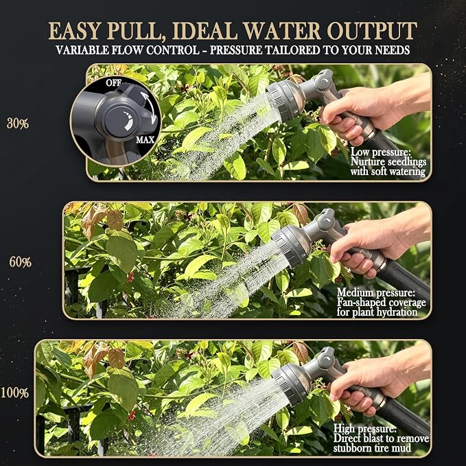 Garden Hose Nozzle Heavy Duty Metal Water Hose Sprayer | Heavy Duty Metal Spray Nozzle With Thumb Control. Japanese-style Design & 8 Spray Patterns For Different Blooming Seasons