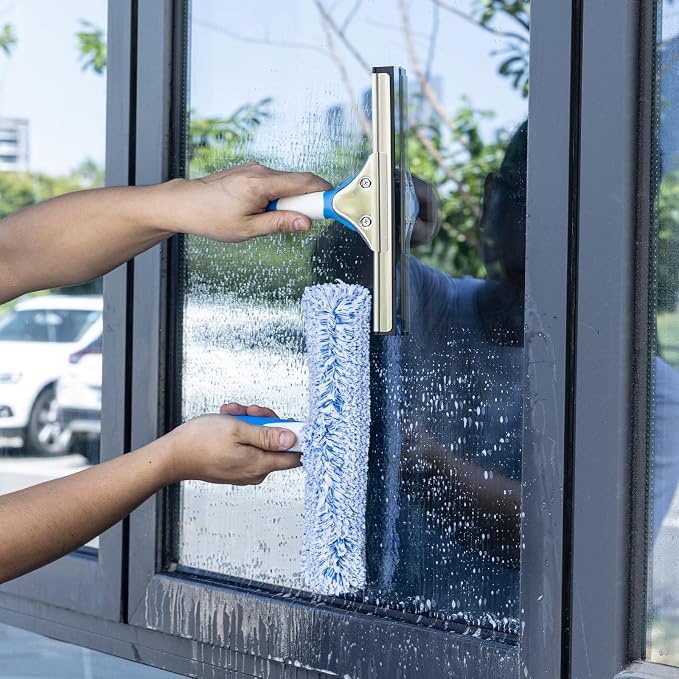 Mitclear Window Cleaning Kit 10IN Squeegee & Scrubber for Shower Glass Car | Professional Windows Cleaner Tool Glass Washing Equipment - Silicone Squeegee & Microfiber Scrubber for Mirror Windshield
