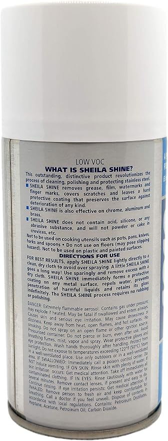 Sheila Shine 12 x 10 Oz. Low Voc Stainless Steel Cleaner and Polish Aerosol Spray, Protects Household Kitchen Surfaces, Removes Residue, Fingerprint, Polish & Leaves a Streak Free Shine for Appliances